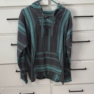 Striped Hoodie with Front Pocket poncho